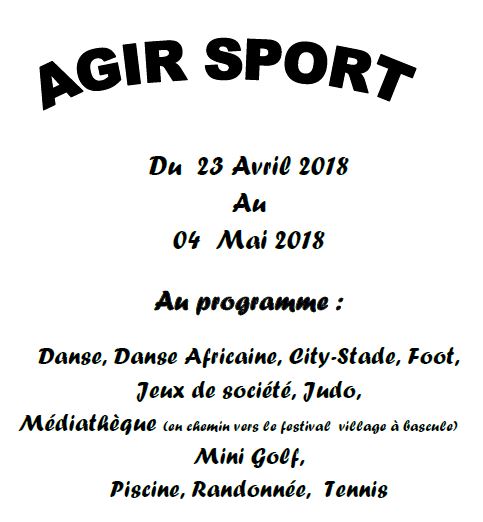 AGIR Sport Vacances de printemps 2018
